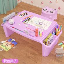Load image into Gallery viewer, Small desk on plastic bed Children&#39;s writing study desk Children&#39;s multi-functional toy dining table
