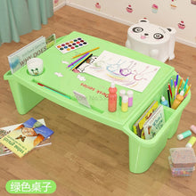 Load image into Gallery viewer, Small desk on plastic bed Children&#39;s writing study desk Children&#39;s multi-functional toy dining table

